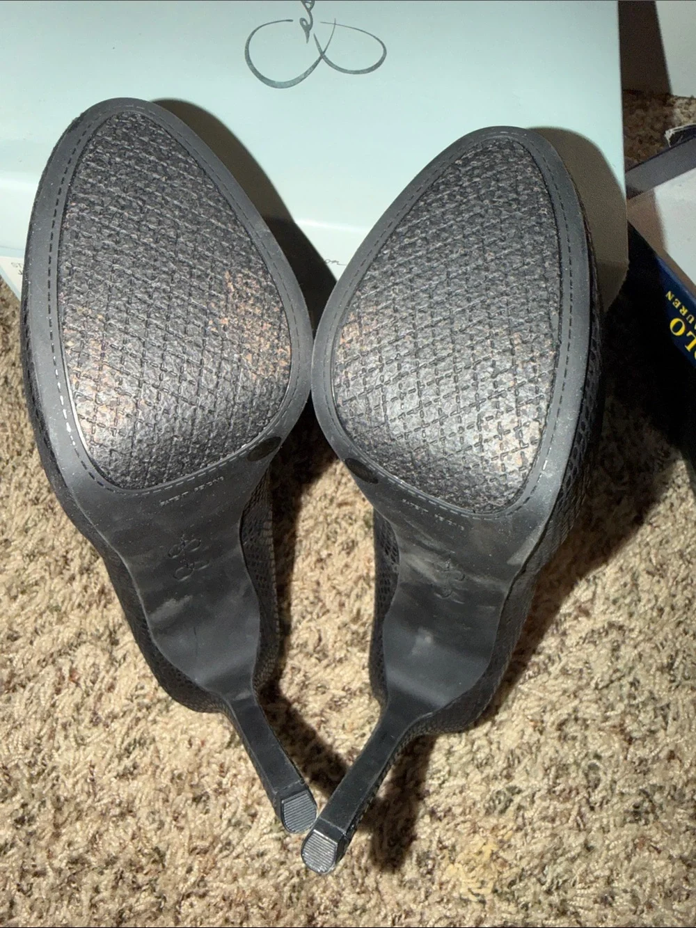 NIB Jessica Simpson Black Snake-Embossed Platform Stilettos